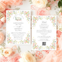 Pastel Rococo Garden Ornate Floral Wedding QR Inbjudningar