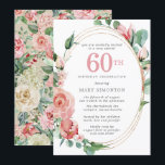 Pastel Röd ros Blommigt 60:e Födelsedagsfesten Inbjudningar<br><div class="desc">En mjuk pastellröd som nästan är rosa skapar en vacker blommigt på elegantens 60-årsinbjudan. Röd ros är inkapslat i djupa grönt löv. Ro och löv dekorerar en chic med flera band guld ram. 60:e är skrivet i en stor röd text. Återstoden av texten är mörk grått. Baksidan av inbjudan är...</div>