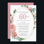 Pastel Röd ros Blommigt 60:e Födelsedagsfesten Inbjudningar<br><div class="desc">En mjuk pastellröd som nästan är rosa skapar en vacker blommigt på elegantens 60-årsinbjudan. Röd ros är inkapslat i djupa grönt löv. Ro och löv dekorerar en chic med flera band guld ram. 60:e är skrivet i en stor röd text. Återstoden av texten är mörk grått. Baksidan av inbjudan är...</div>