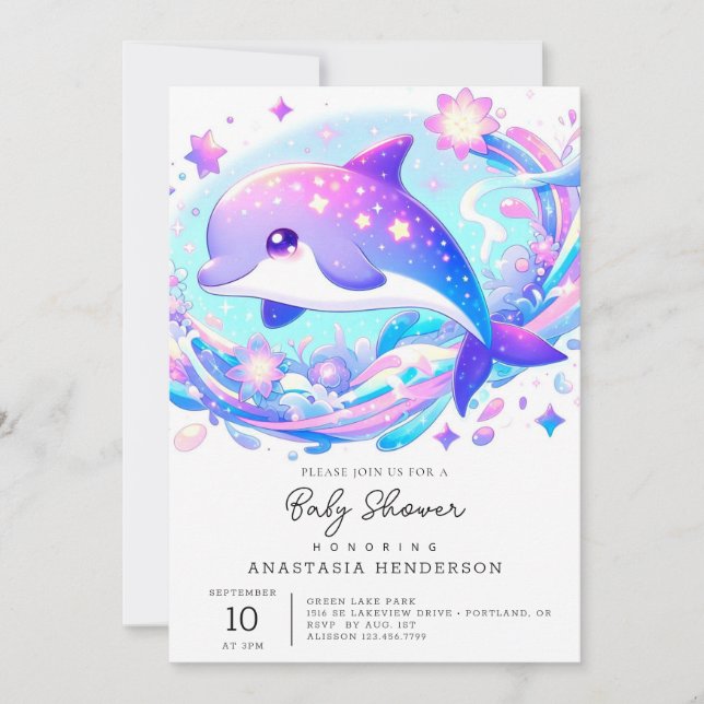 Pastel Roligt Dolphin Baby Shower Inbjudningar (Framsida)