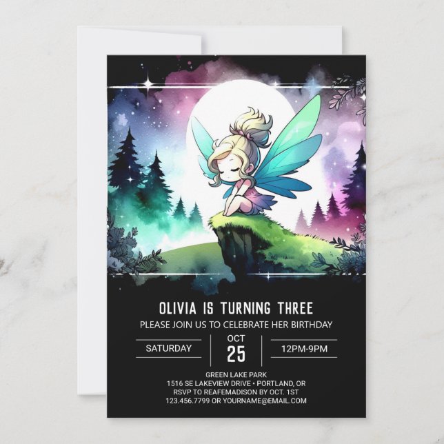 Pastel Roligt Fairy Birthday Inbjudningar (Framsida)