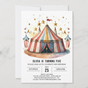 Pastel Roligt Festival Circus Birthday Inbjudningar
