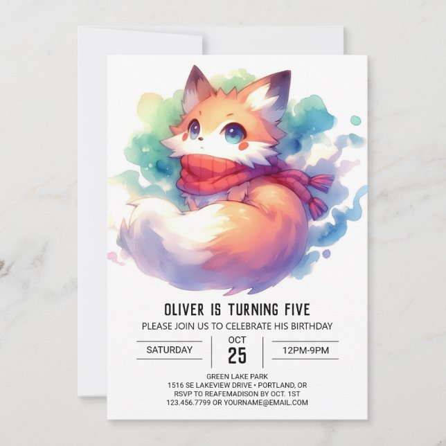 Pastel Roligt Fox Birthday Inbjudningar (Framsida)