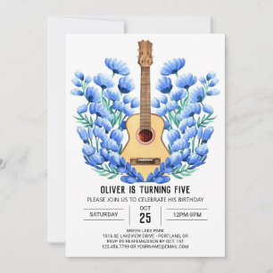 Pastel Roligt Guitar Boy Birthday Inbjudningar