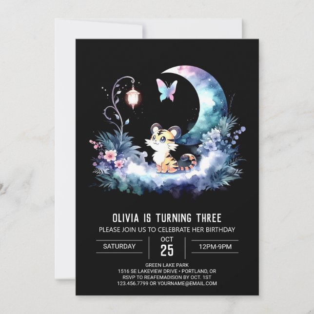 Pastel Roligt Tiger Birthday Inbjudningar (Framsida)