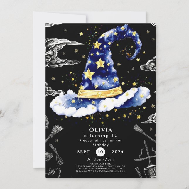 Pastel Roligt Whimsical Wizard Birthday Inbjudningar (Framsida)