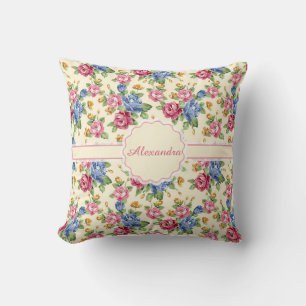 Pastel Romantic blommar Rosa, Red, Blue Ro namn Kudde