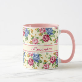 Pastel Romantic blommar Rosa, Red, Blue Ro namn Mugg