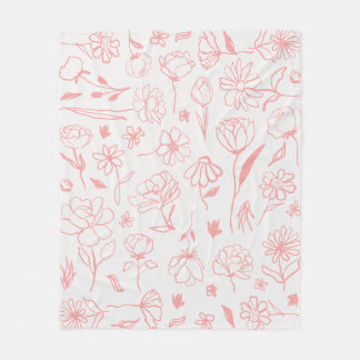 Pastel Rosa Abstrakt Blommigt Botanical Bläck Art  Fleecefilt