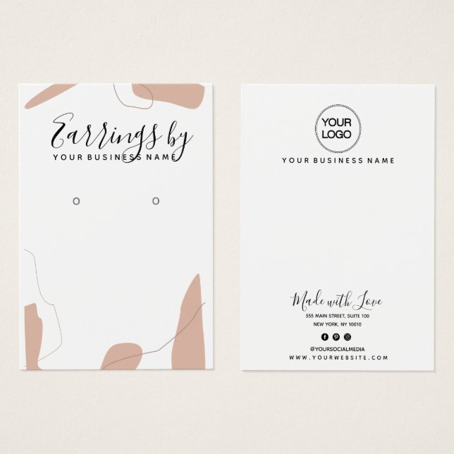 Pastel Rosa Abstrakt Earring Visning Card Visitkort (Framsida & baksida)