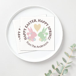 Pastel Rosa and Grönt Bunnies with Heart Påsk Pappersservett