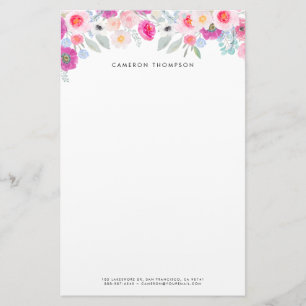 Pastel Rosa and Lila Watercolor Blommigt Garland Brevpapper