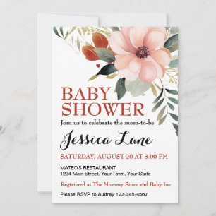 Pastel Rosa and Sage Grönt Blommigt Baby Shower Inbjudningar