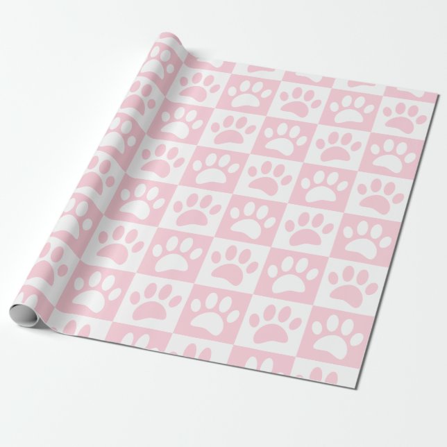 Pastel Rosa and White Hund in Squares Anpassningsb Presentpapper (Utrullad)