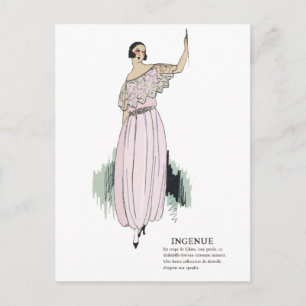 Pastel Rosa Art Deco 1920s Mode Illustration Po Vykort