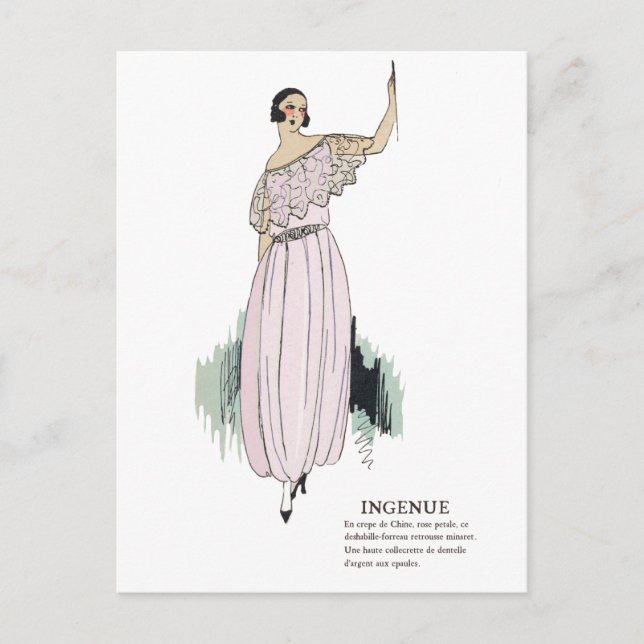 Pastel Rosa Art Deco 1920s Mode Illustration Po Vykort (Framsida)