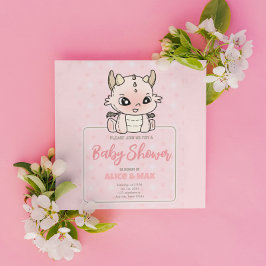 Pastel Rosa Baby Dragon Baby Shower Inbjudningar
