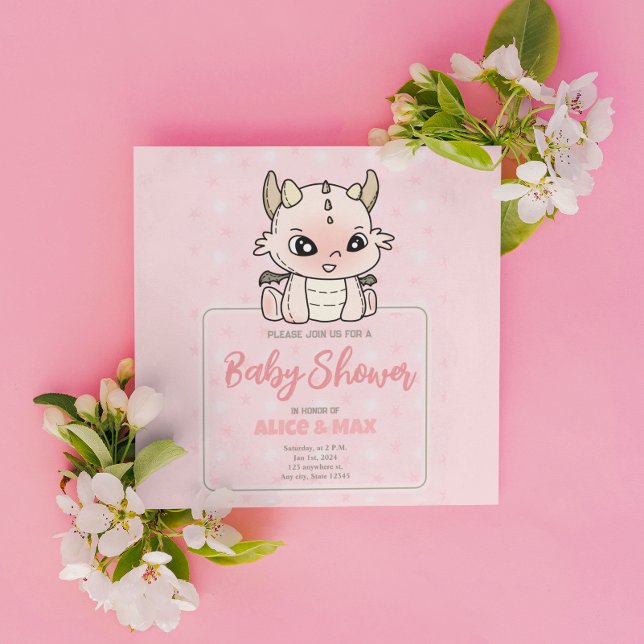 Pastel Rosa Baby Dragon Baby Shower Inbjudningar (Skapare uppladdad)