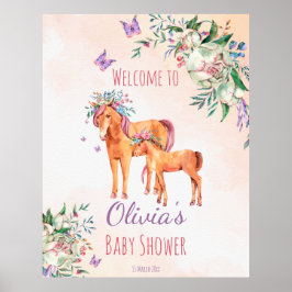 Pastel rosa baby häst med babydusch i mor poster