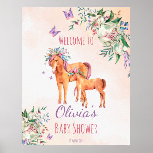 Pastel rosa baby häst med babydusch i mor poster