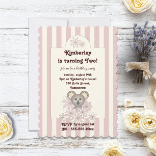 Pastel Rosa Baby Koala Girl Birthday-inbjudan Inbjudningar
