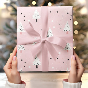 Pastel Rosa Background med White Julgran Presentpapper
