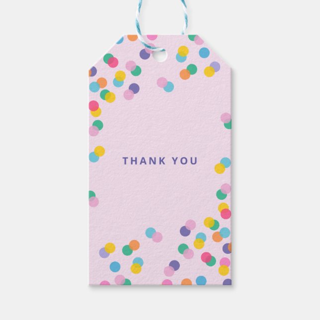 Pastel Rosa Barns födelsedag Tack Confetti Presentetikett (Framsidan)