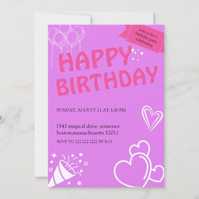 Pastel Rosa Birthday Bliss - inbjudningar (Framsida)