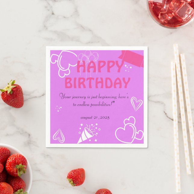 Pastel Rosa Birthday Bliss napkins Pappersservett (Insitu)