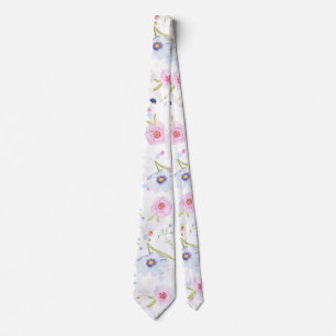 Pastel Rosa & Blåa blommor Neck Tie Slips
