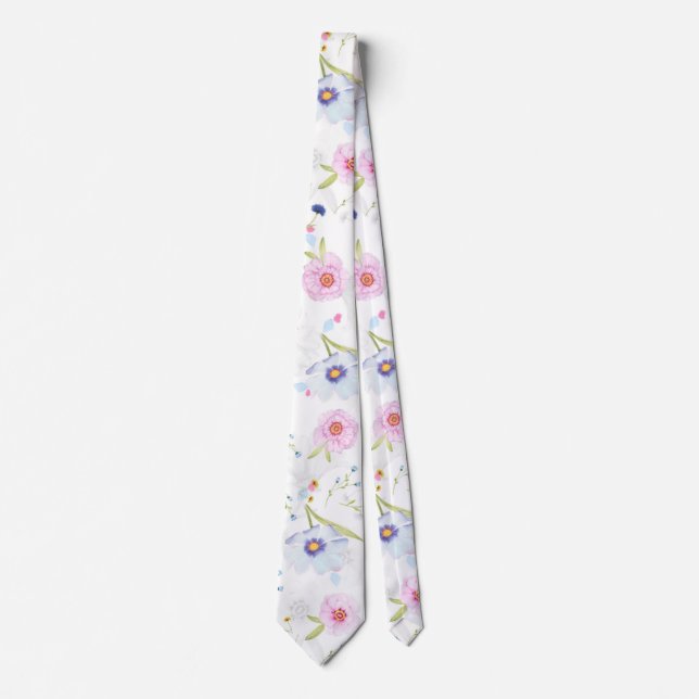 Pastel Rosa & Blåa blommor Neck Tie Slips (Framsida)