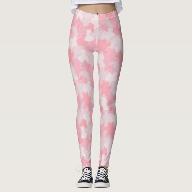 Pastel Rosa Blobs Mönster Leggings (Framsida)