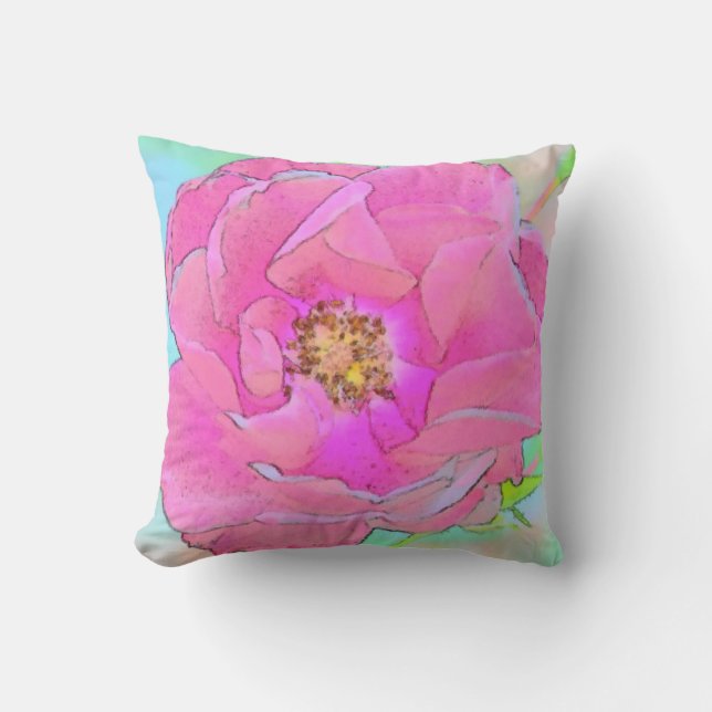 Pastel rosa blomma kudde (Framsida)