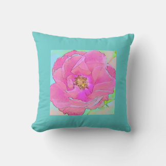 Pastel rosa blomma-Light Blue Gräns Kudde