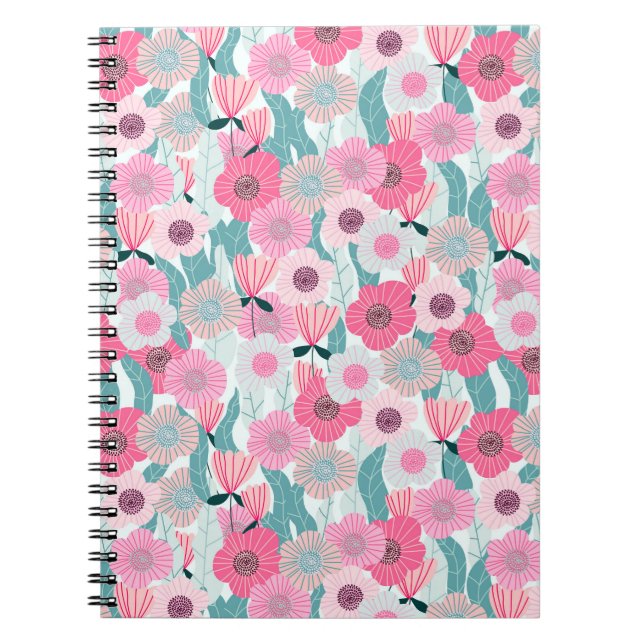 Pastel Rosa Blommigt Abstrakt Mönster Anteckningsbok (Framsidan)