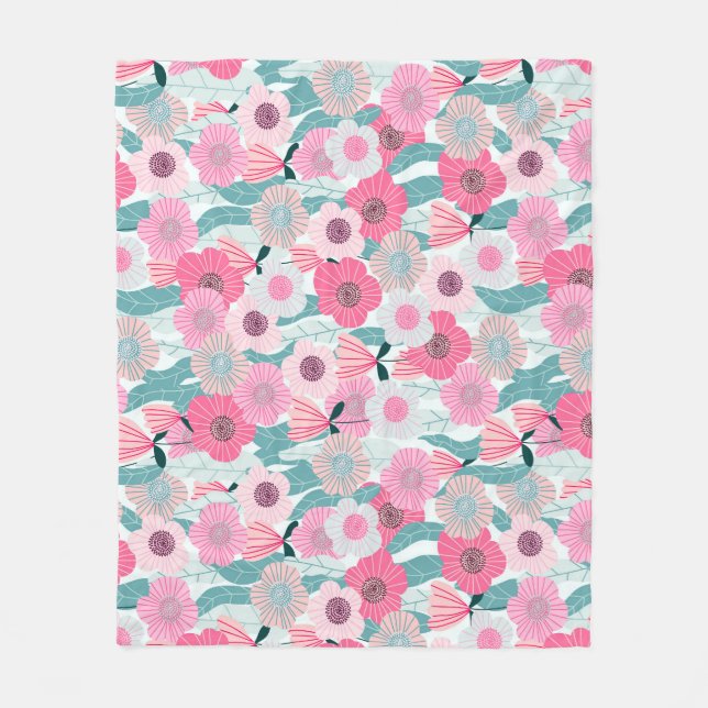 Pastel Rosa Blommigt Abstrakt Mönster Fleecefilt (Framsidan)