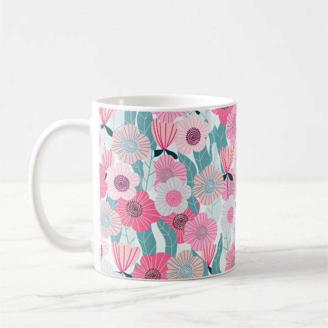 Pastel Rosa Blommigt Abstrakt Mönster Kaffemugg (Vänster)