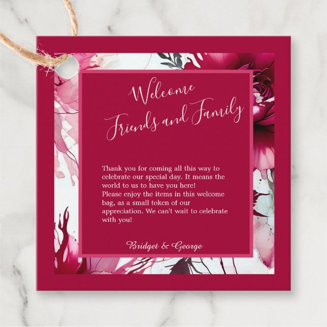 pastel rosa blommigt abstrakt ro-blomma bröllop gåvor etiketter (Framsida)