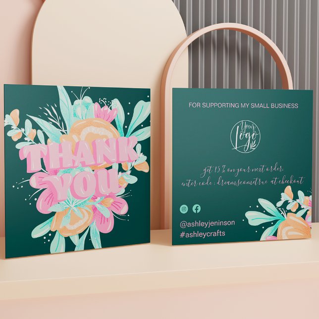 Pastel rosa blommigt - återställ skriptorder tack fyrkantigt visitkort (Skapare uppladdad)
