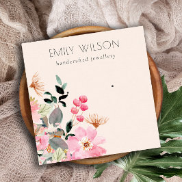 Pastel Rosa Blommigt Bunch Earring Visning Fyrkantigt Visitkort