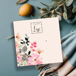 Pastel Rosa Blommigt Bunch Earring Visning Fyrkantigt Visitkort