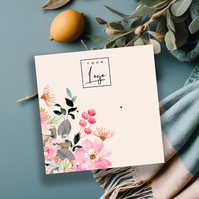 Pastel  Rosa Blommigt Bunch Earring Visning Fyrkantigt Visitkort (Skapare uppladdad)