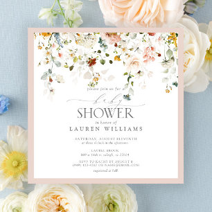 Pastel Rosa Blommigt Drop Script Shower för babykl Inbjudningar