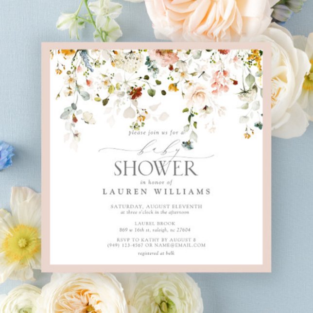 Pastel Rosa Blommigt Drop Script Shower för babykl Inbjudningar (Baby Shower Invitation!)