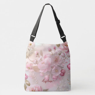 Pastel Rosa Blommigt Soft Elegant Mönster Personal Axelväska