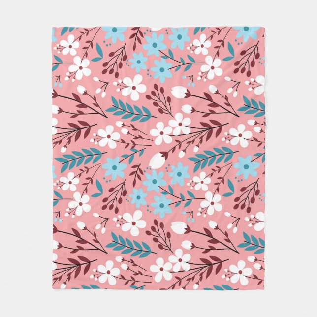 Pastel Rosa Blommigt Sömlös Mönster. Fleecefilt (Framsidan)