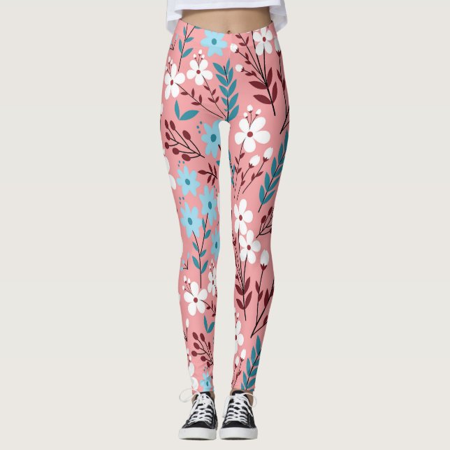 Pastel Rosa Blommigt Sömlös Mönster. Leggings (Framsida)