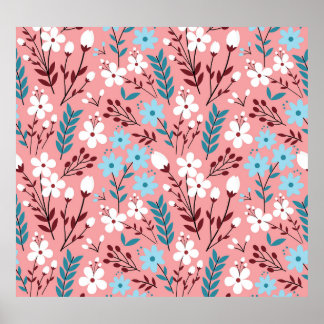 Pastel Rosa Blommigt Sömlös Mönster. Poster
