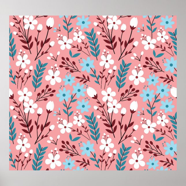 Pastel Rosa Blommigt Sömlös Mönster. Poster (Framsidan)