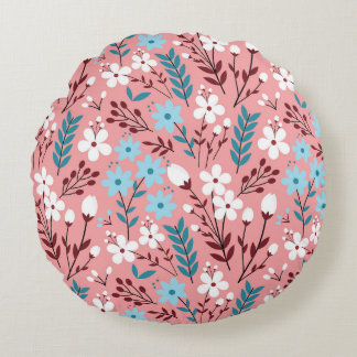 Pastel Rosa Blommigt Sömlös Mönster. Rund Kudde